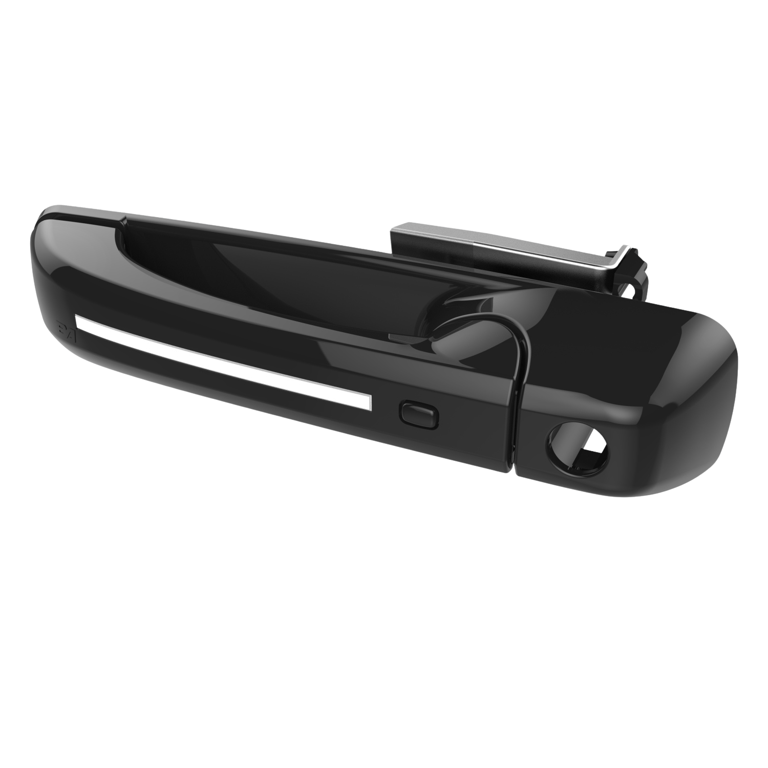 Closeup of a black Boost Auto ION Series door handle lit up in white